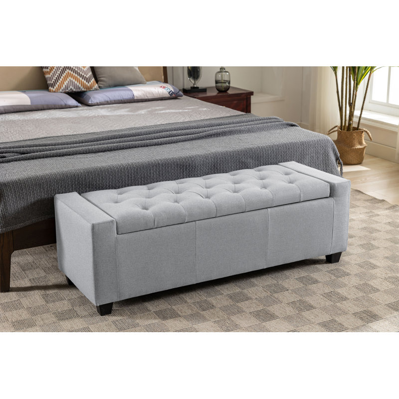 Addelina Fabric Upholstered Storage Bench, Grey