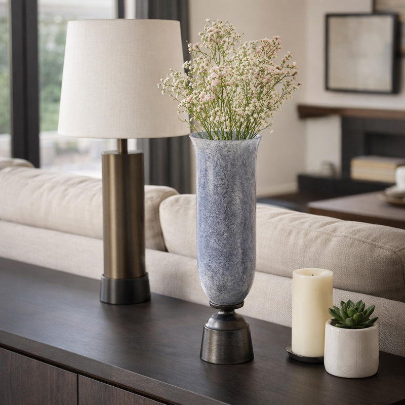 Vase en verre givré texturé pour la décoration intérieure de la table, H 20 po x l 7 po x P 7 po