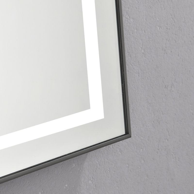 Miroir de salle de bain 36 po x 24 po à DEL avec façade et rétroéclairage, miroir de meuble-lavabo mural avec cadre en aluminium, antibuée, mémoire, 3 couleurs, gradation continue