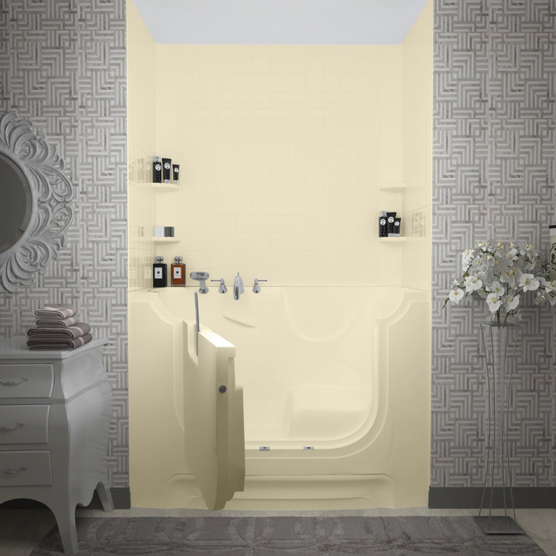 HandiTub 60" x 30" Walk in Air with Faucet, Light and Integrated Seat, Biscuit, Right
