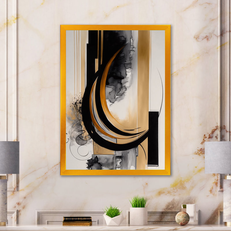 Gold Touch Art Deco II - Art mural abstrait, Impression dorée sur toile encadrée, H 40 po x l 30 po x P 1,5 po