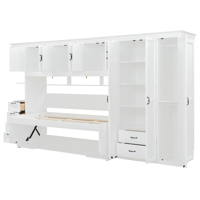 Lit escamotable Murphy avec garde-robe, armoire et bureau intégrés pour une utilisation compacte et multifonctionnelle, Blanc
