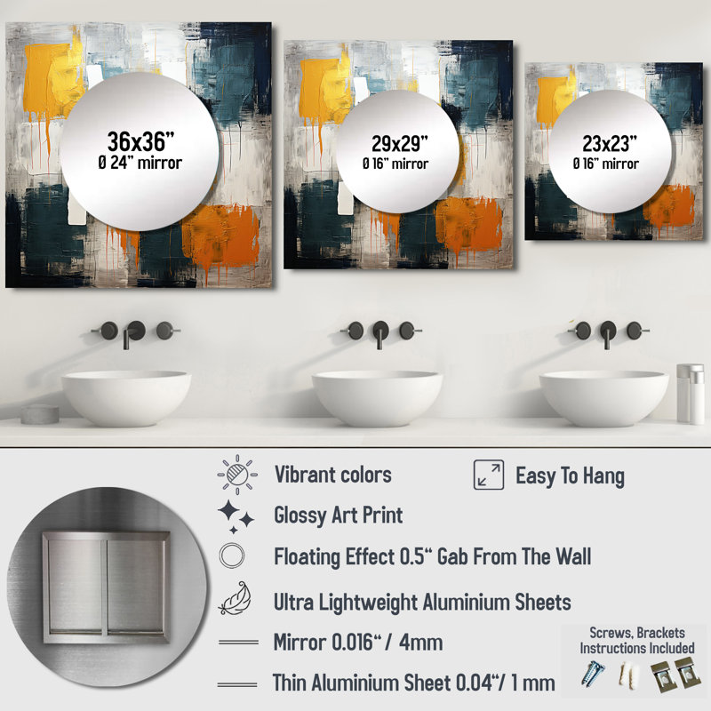 Bliss Of Happiness In Yellow And Blue VI - Abstract Collages Square Mirror Wall Decor For Bedroom, 23" x 23"