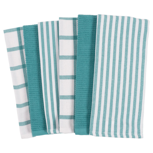 Premium Kitchen Towels (20x 28, 6 Pack) Large Cotton Kitchen Hand Towels  Flat & Terry Towel Highly Absorbent Tea Towels Set With Hanging Loop Aqua 