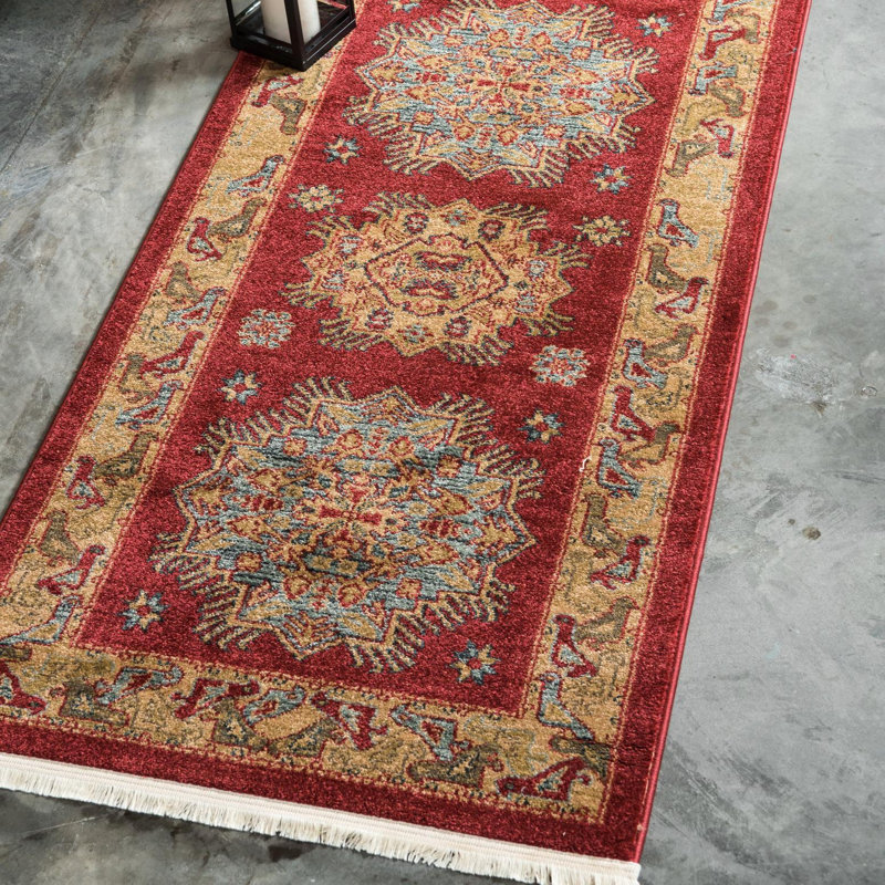 Tapis rouge de style oriental Eesi, Tapis de couloir 2 pi x 6 pi 1 po