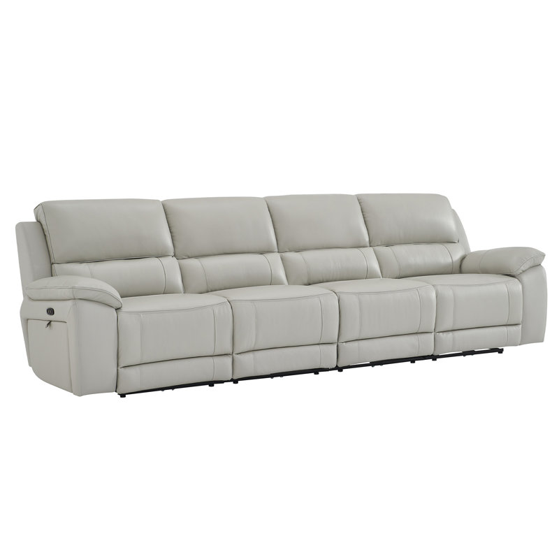 Canapé modulaire inclinable électrique, revêtement en cuir fleur, Smoke, 4