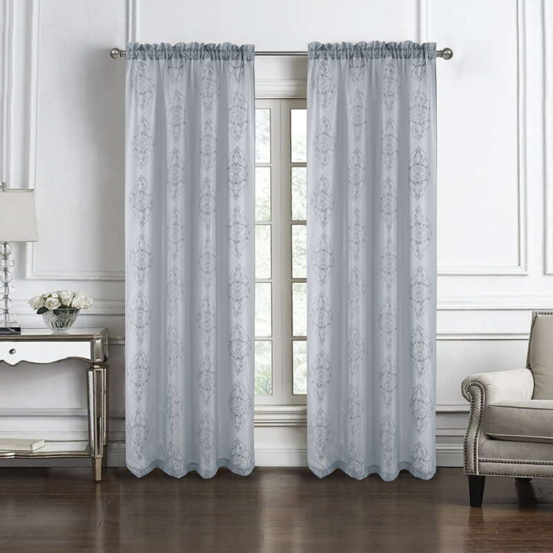 Panneau de rideau transparent brodé Deta, Argent