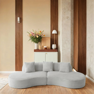 Modern Corduroy Curved Sectional Sofa With Pillows