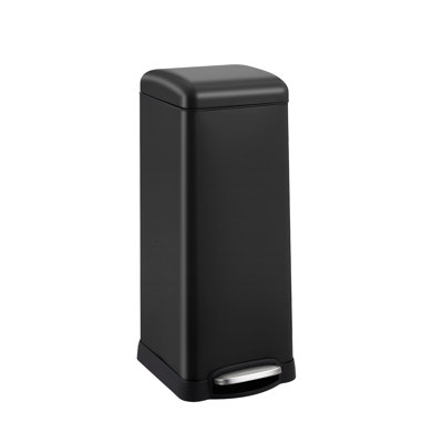 8 Gallon Kitchen Trash Can, Stainless Steel Rectangular Rubbish Bin with Removable Inner Bucket, 30 Liter Step Recycling Bin with Soft Close Lid for Dining Room, Bathroom, Black