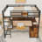 2 Drawers Full Metal Loft Bed With Desk, Shelves, Hanging Rob, Ladder And Guardrails