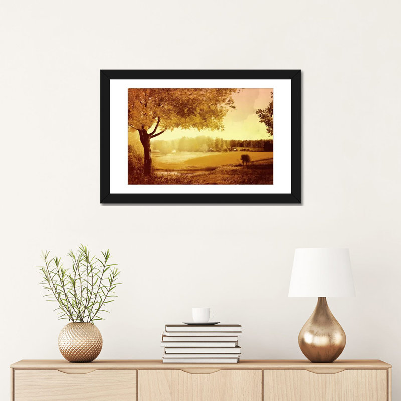 «Golden Country» par Pi Studio - impression sur toile tendue, H 16 po x l 24 po x P 1 po, Papier d'art encadré noir, Blanc