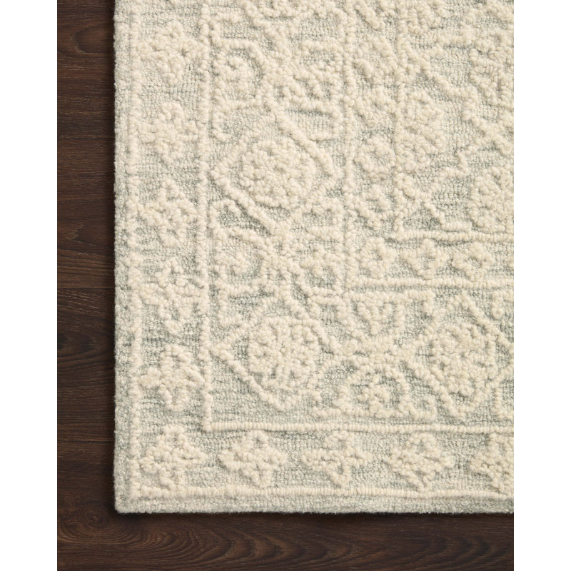 Millcreek Oriental Handmade Tufted Wool Area Rug in Mist/Ivory, Rectangle 8'6" x 12'