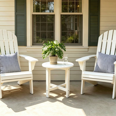 Table d'appoint ronde 18 po en PEHD blanc pour l'extérieur - Table de bout pour patio résistante aux intempéries