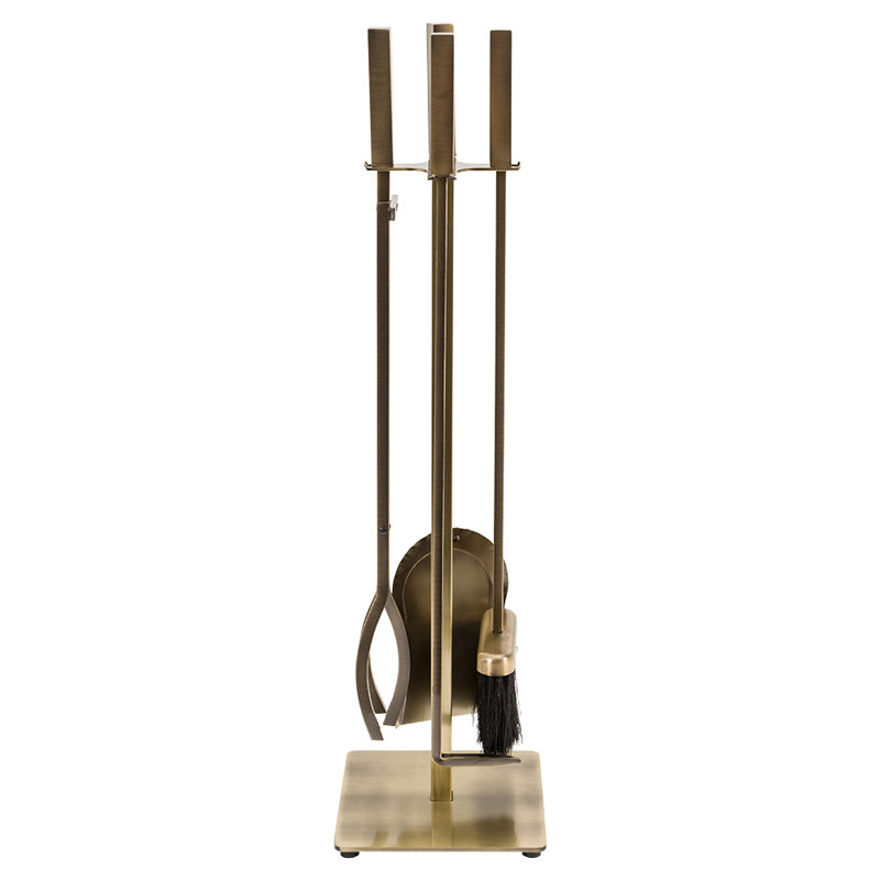 Harriet Aged Brass 5-Piece Fireplace Tool Set with Stand