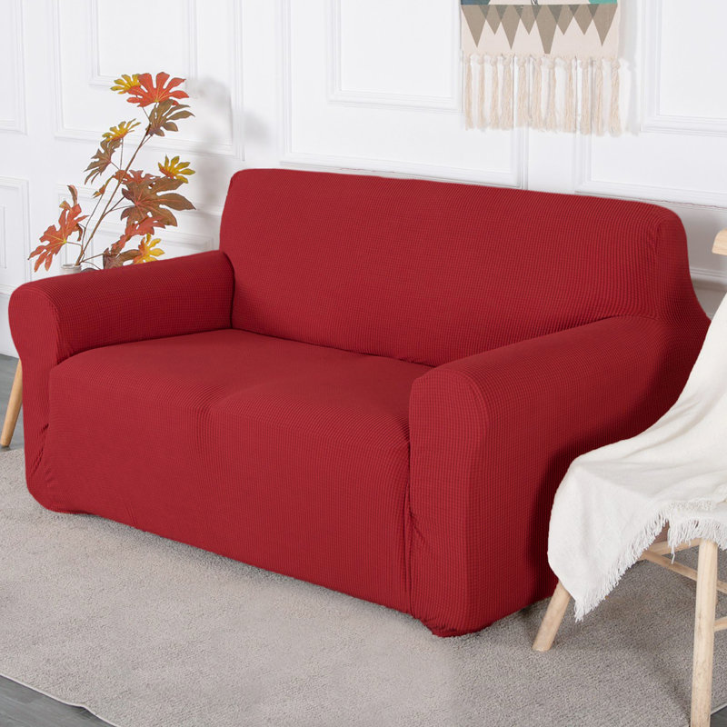 Ensemble de housse pour causeuse et housse de fauteuil extensible à 4 compartiments 3 pièces, Polyester rouge