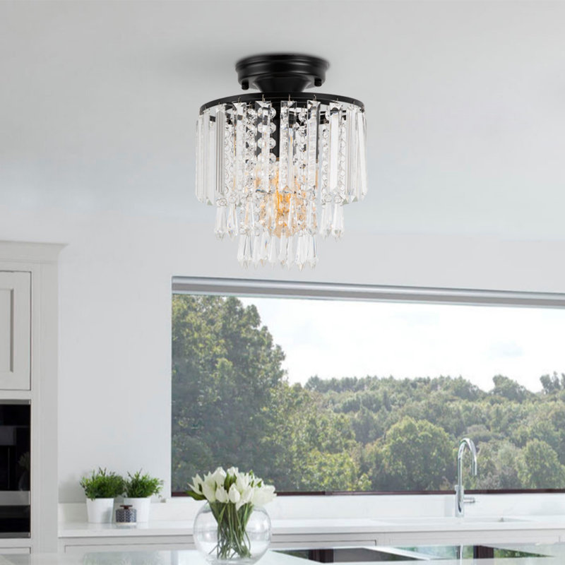 Plafonnier semi-encastré en cristal Hellmut, Noir mat