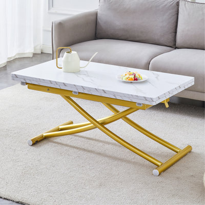 Table élévatrice multifonctionnelle moderne avec pieds en bois aggloméré de 0,8 pouce d'épaisseur et pieds en métal, peut être utilisée comme coiffeuse, table basse, table de salle à manger et table de bureau.