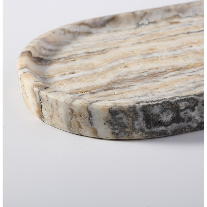 Plateau en marbre naturel ovale Guein, Blanc Traonyx