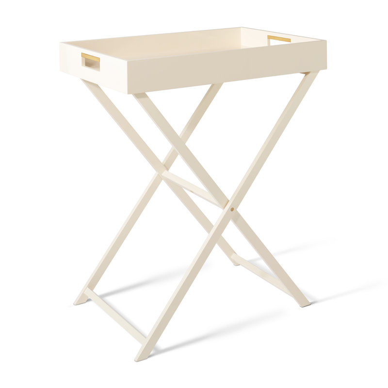 Cream Lacquer Foldable Butler Tray Stand with Brass Accents