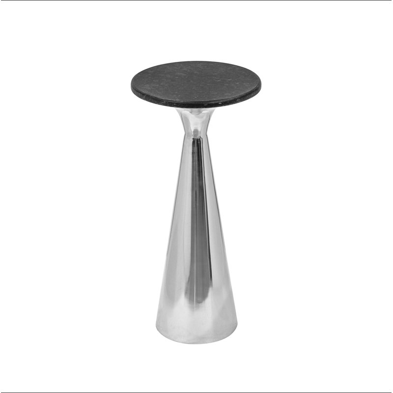 Table d'appoint argentée avec plateau en marbre noir et table d'appoint moderne avec base en métal pour le salon
