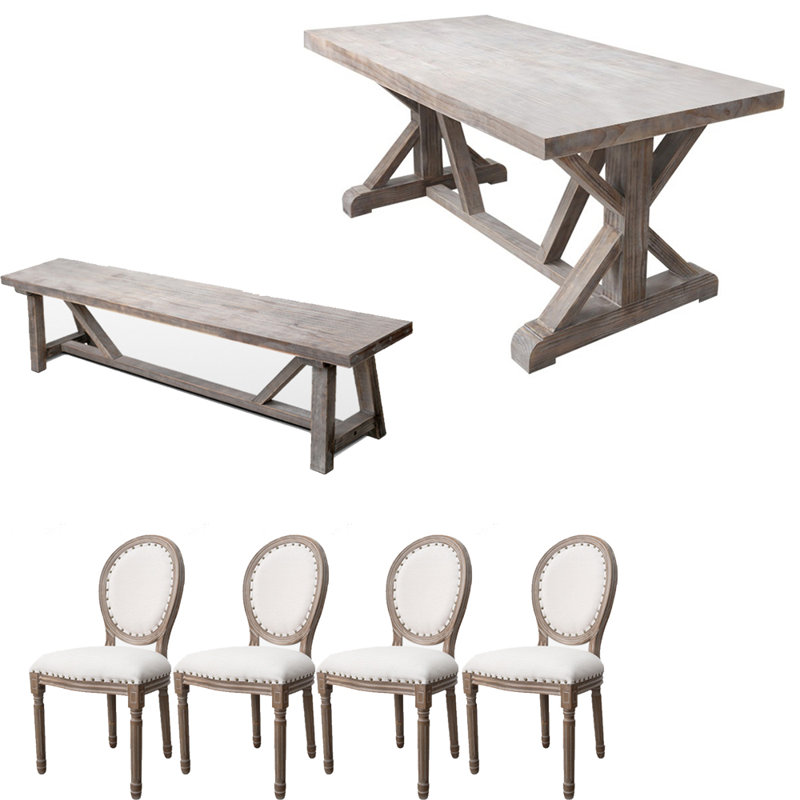 American style rectangular retro dining table set, 29.5"H x 70.8"L x 31.4"W