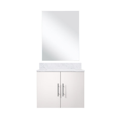 24 po L x P 22 po. Meuble-lavabo simple blanc brillant - comptoir en marbre et miroir à fermeture en douceur, compartiment de rangement spacieux et teinture - 18 armoires de rangement, pour égratigner les taches