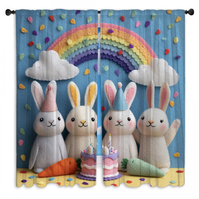Felt Bunny Birthday Party Window Curtains Bunny Sheer & Room Darkening - 2 Panels