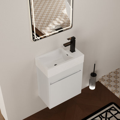 Ensemble de meuble-lavabo mural simple 18 po avec une porte et un plateau en résine blanche Argylle (assemblé)