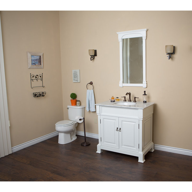 Lozada 36'' Single Bathroom Vanity with Marble Top, White
