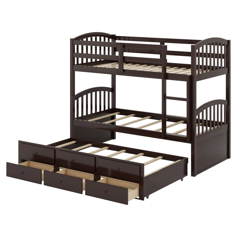 Bunk Bed With Ladder,Safety Rail,Trundle And Drawers