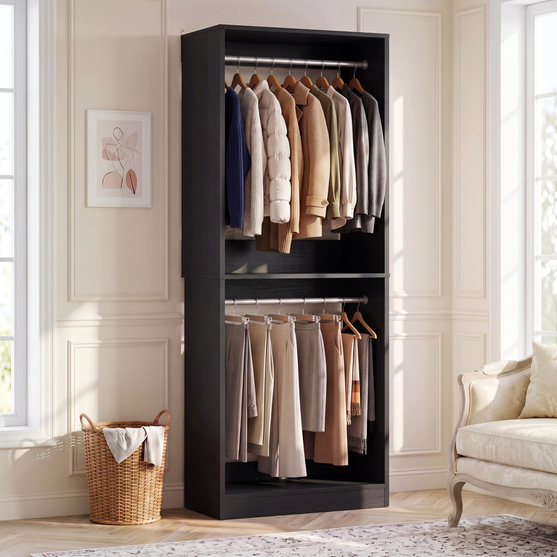  Closet System with 2 Hanging Rods, Black