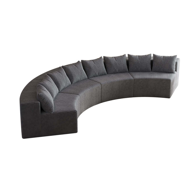 Canapé modulaire incurvé avec 8 coussins Corduroy, Velours côtelé gris