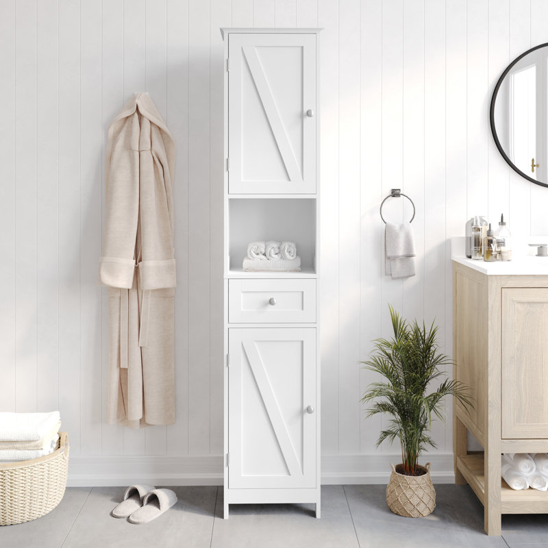 Tour à linge autoportante Dune Farmhouse avec tablettes, tiroir et portes, Blanc