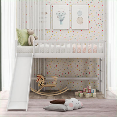 Lit mezzanine simple en bois de pin avec glissade et amp; Échelle, blanc - aucun sommier requis