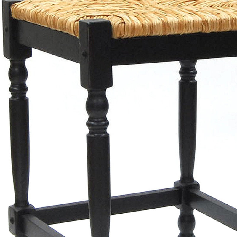 Chaise de bar naturelle sans dossier avec repose-pieds, Noir, Tabouret de comptoir (siège d'une hauteur de 24 p
