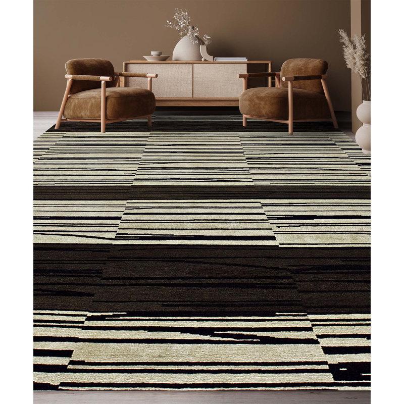 Wool Striped Area Rug, Rectangle 3' x 5'