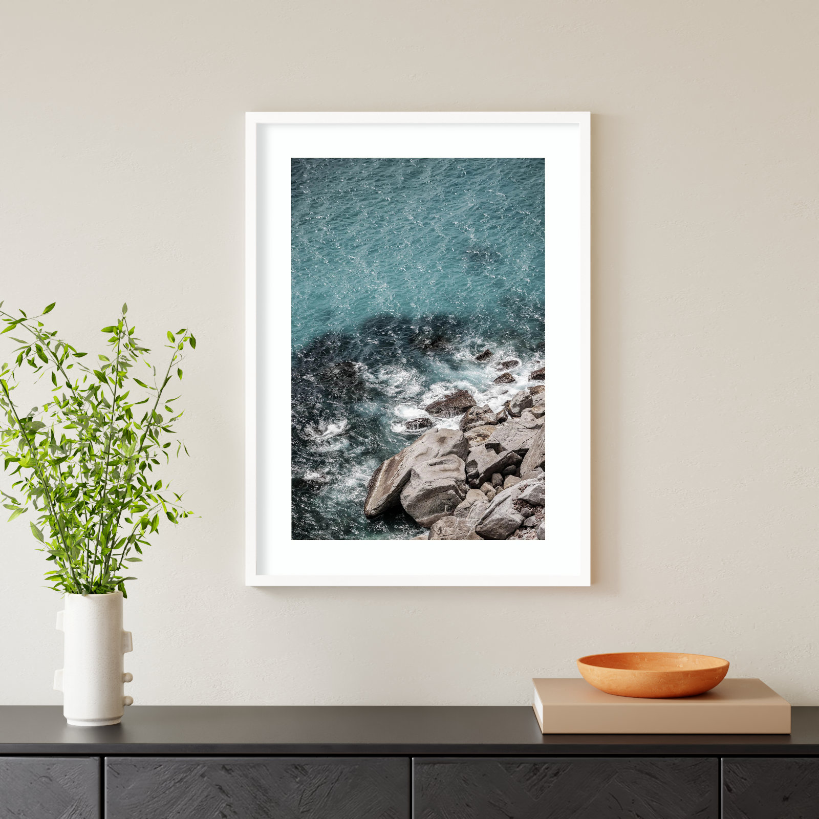 Pacetti "Aqua Sea Shores" Print, White, 33" H x 24" W