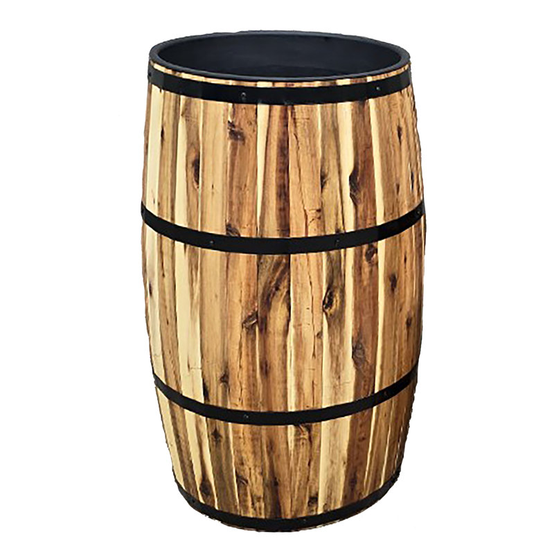 Acacia Wood Drum Patio Planter Barrel, 30" H x 16" W x 16" D