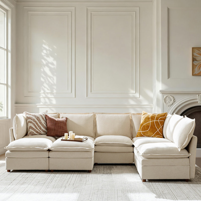 Canapé modulaire surdimensionné à double couche avec rangement 127,5 po Cashin, Polyester beige