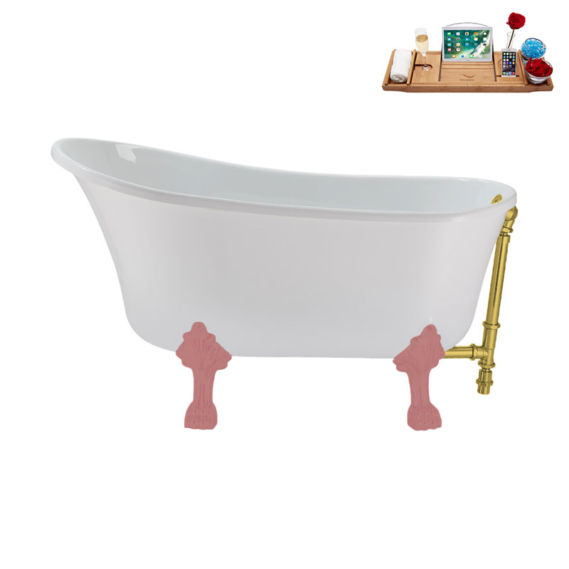 51.2'' x 25.6'' Soaking Acrylic Bathtub, Polished Gold, Matte Pink