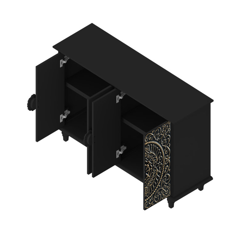 Black and Gold Decorative Accent Cabinet with Adjustable Shelving