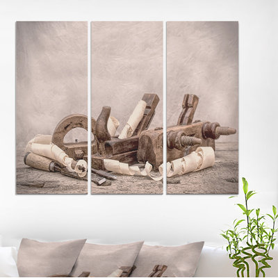 Vintage Woodworking Carpenter Tools' Oil Painting Print Multi-Piece Image on Wrapped Canvas -  East Urban Home, 6BEEB20FF4FC4A32A32C86CE8329BB90