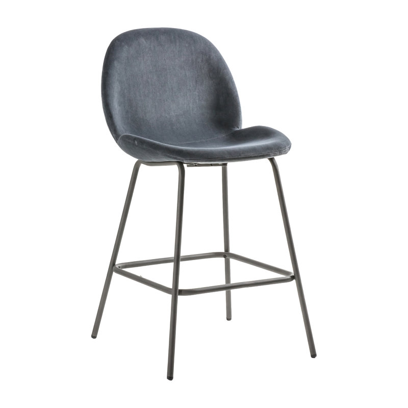 Layne Upholstered Counter Stool with Metal Frame, Grey Velvet/ Black Frame