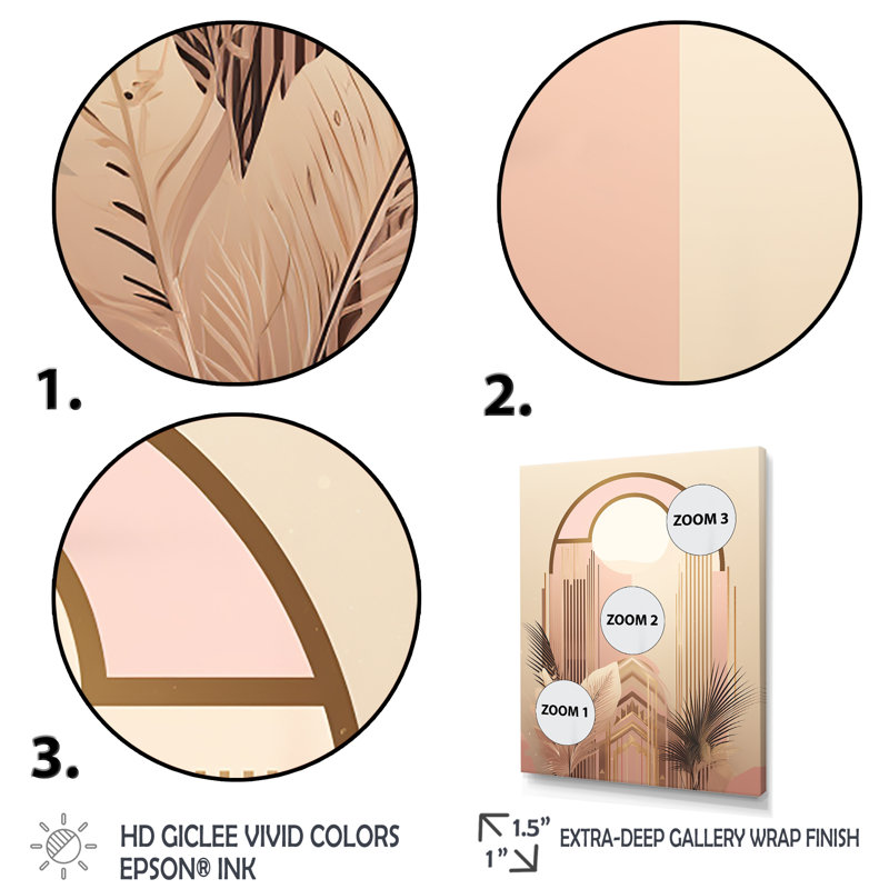 «Art Nouveau Elegance in Retro Pink Gold I», reproduction sur toile, Cadre simple argenté, H 32 po x l 16 po x P 1 po
