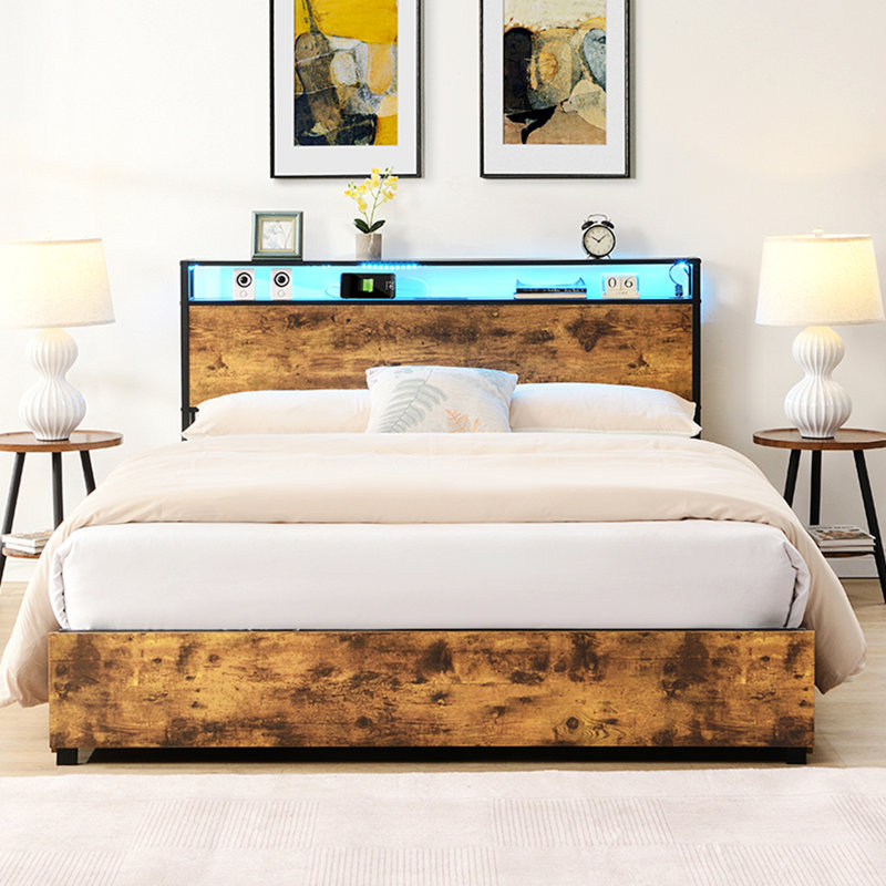 Althea Upholstered Platform Bed, Full, Black/Brown