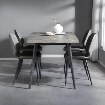 Textured rock plate dining table and chair set