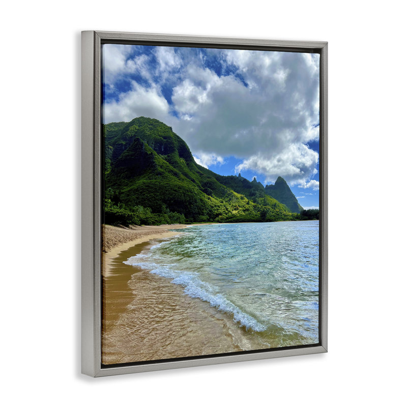 Tunnels Beach Landscape Floating Frame, design by Nicole Dell, Lustre Grey Floater Frame, 21" H x 17" W