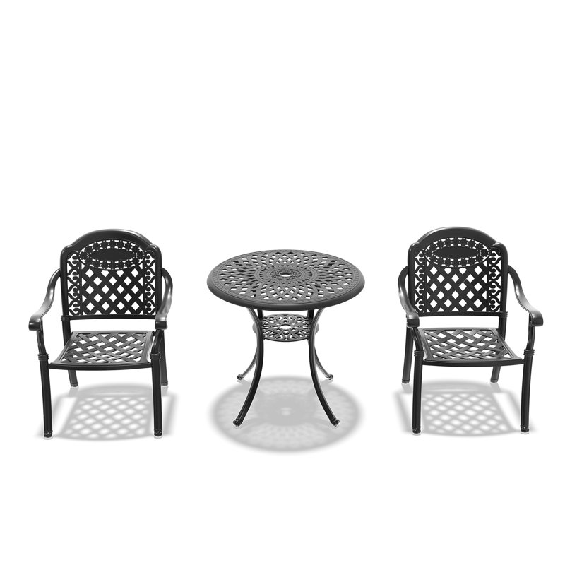 Table et chaises d'extérieur en fonte d'aluminium noire avec meubles à coussins imperméables, 2