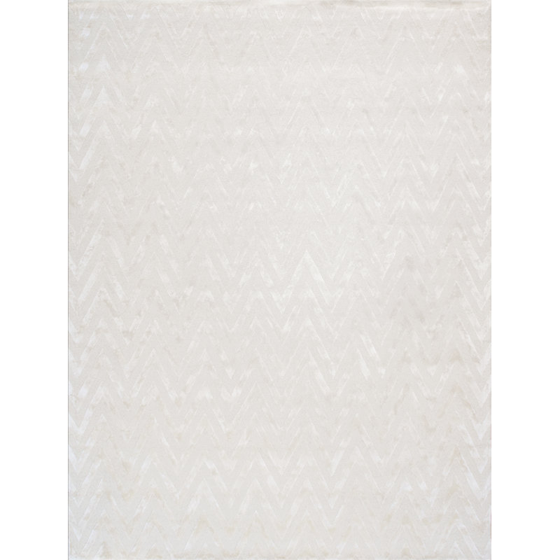 Tapis ivoire en soie et laine touffetés à la main, Rectangle 9 pi 9 po x 13 pi 9 po