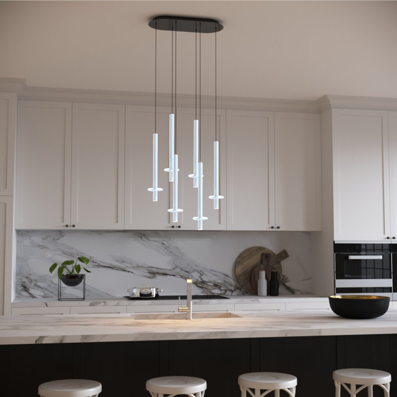 Luminaire suspendu géométrique 6 lumières Zakaryan, Blanc